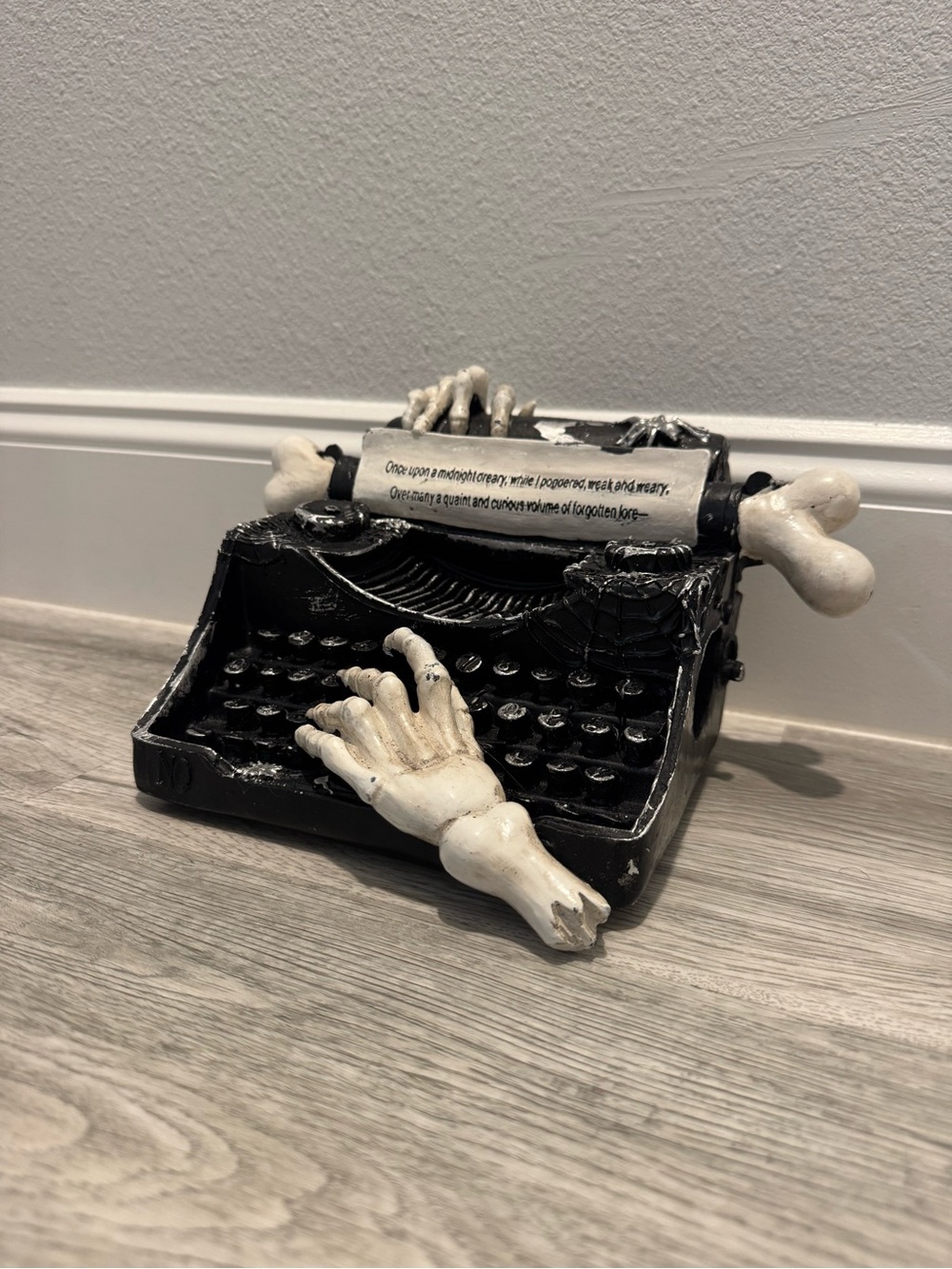 Decorative Black and White Skeleton Typewriter Accent